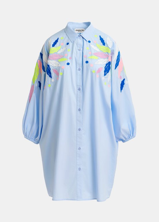 Light blue cotton shirt dress with embroideries