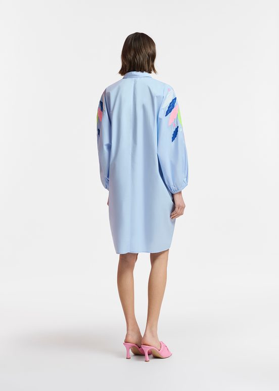 Light blue cotton shirt dress with embroideries