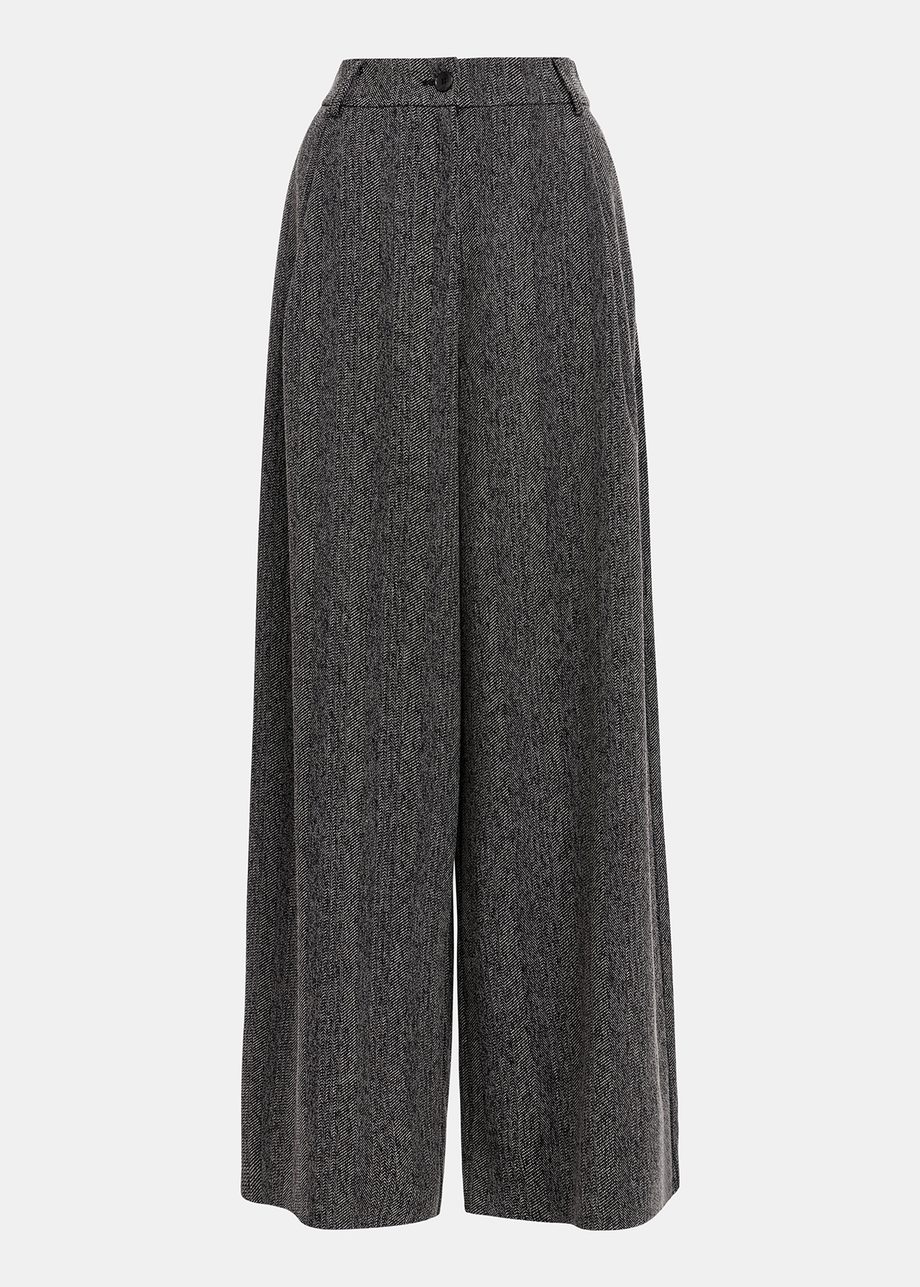 Black herringbone wide-leg pants