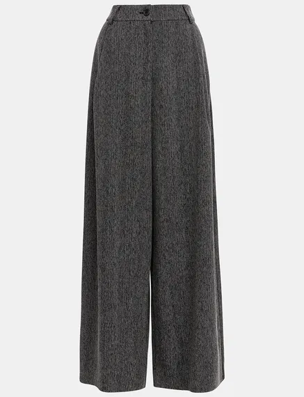 Black herringbone wide-leg pants