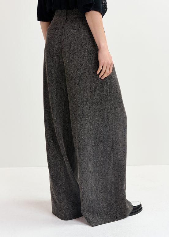 Black herringbone wide-leg pants