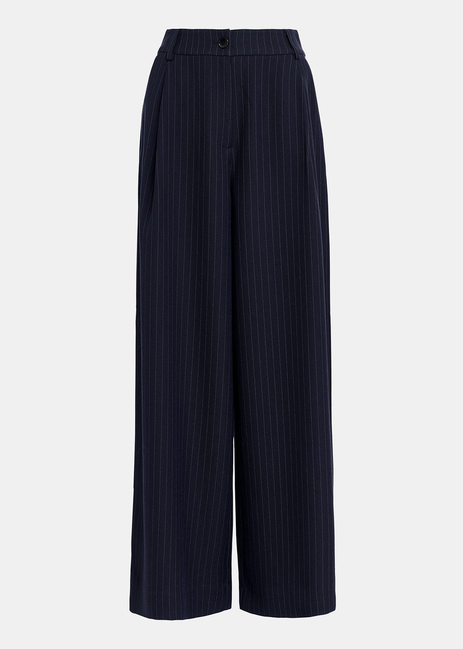 Navy blue pinstriped wide-leg pants