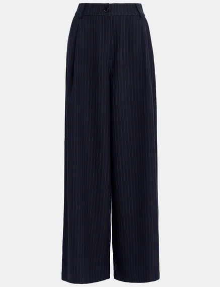 Navy blue pinstriped wide-leg pants