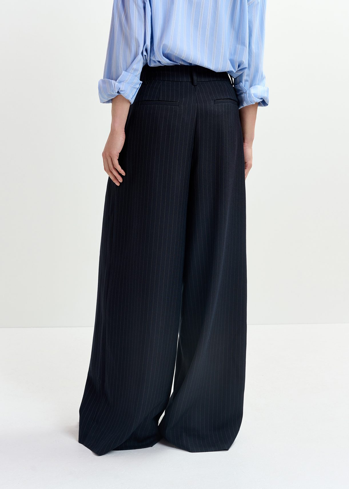 Navy blue pinstriped wide-leg pants | Essentiel Antwerp United States