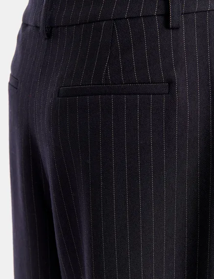 Navy blue pinstriped wide-leg pants