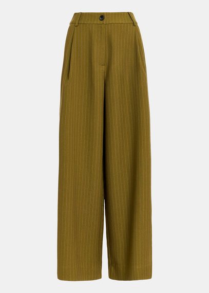 Khaki pinstriped wide-leg pants