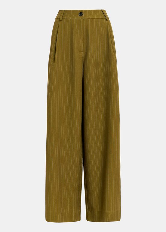 Khaki pinstriped wide-leg pants