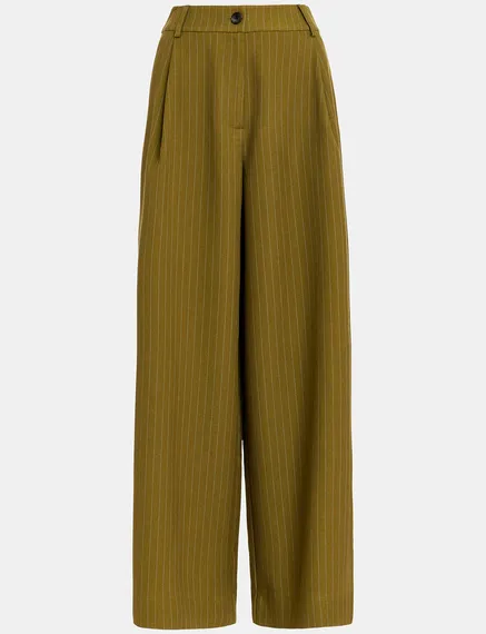 Khaki pinstriped wide-leg pants