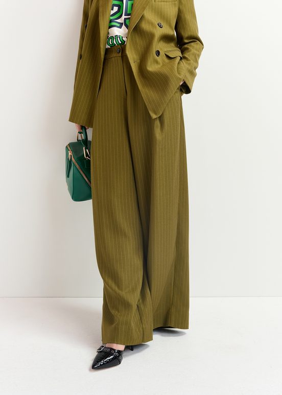 Khaki pinstriped wide-leg pants