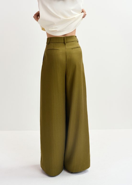 Khaki pinstriped wide-leg pants