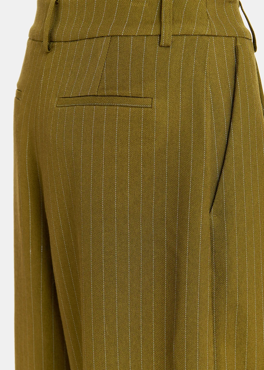 Khaki pinstriped wide-leg pants