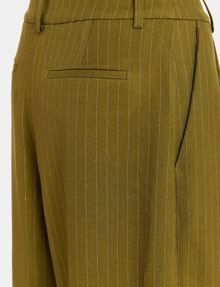 Khaki pinstriped wide-leg pants