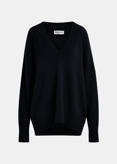 Black oversized V-neck knit sweater