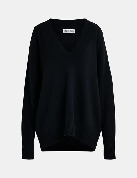 Jersey oversize de punto con cuello en V en negro