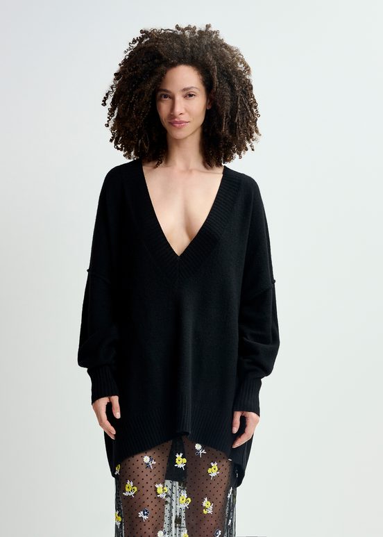 Pull en maille oversize noir à col en V