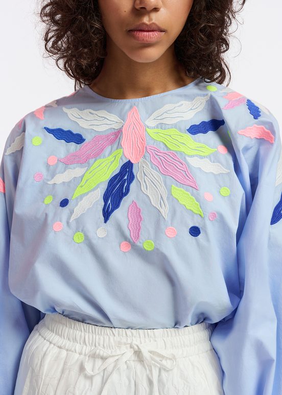 Light blue cotton top with embroideries