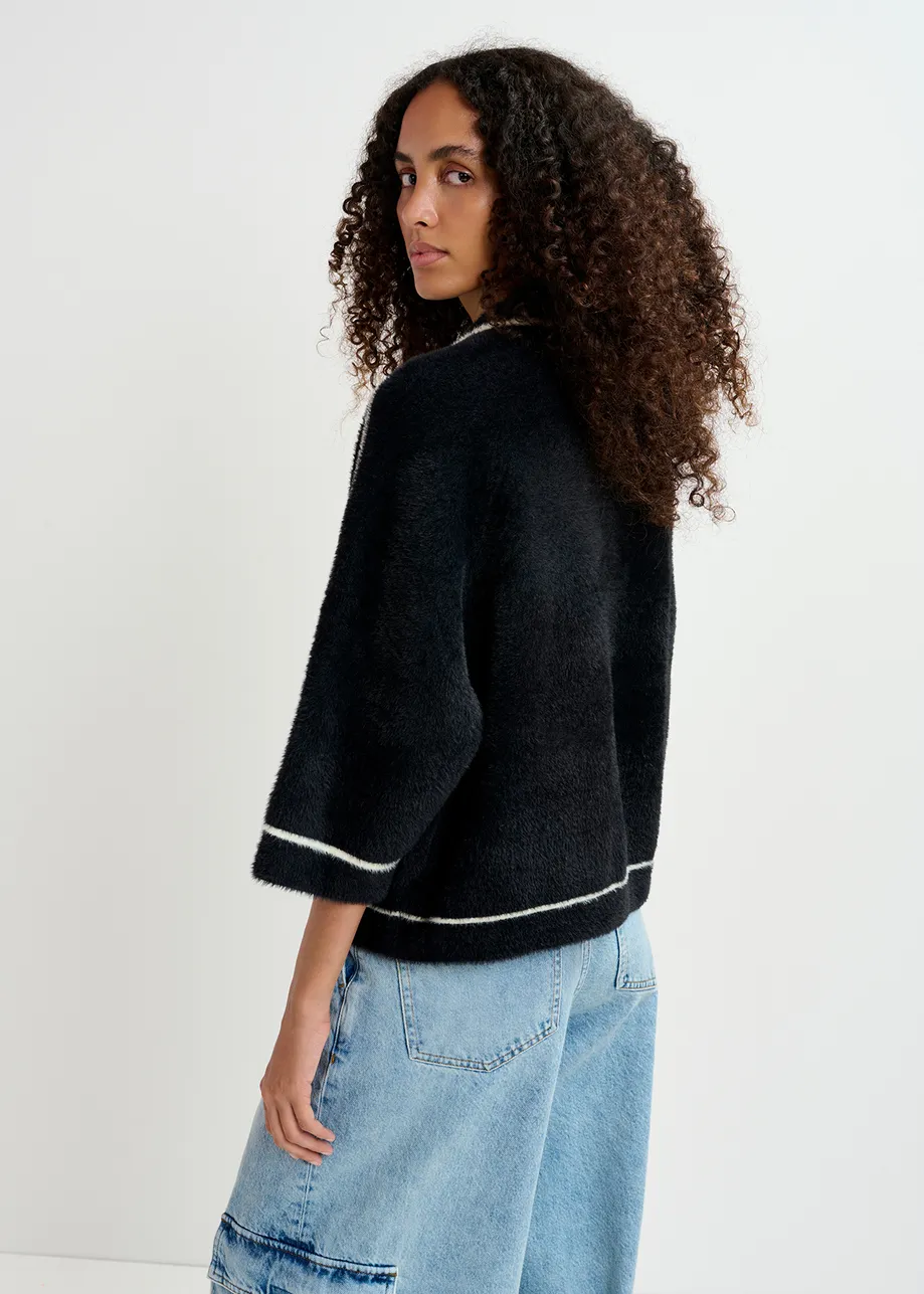 Black fuzzy knitted cardigan