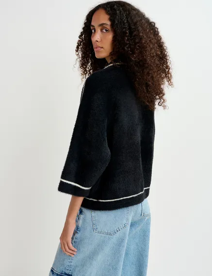 Black fuzzy knitted cardigan