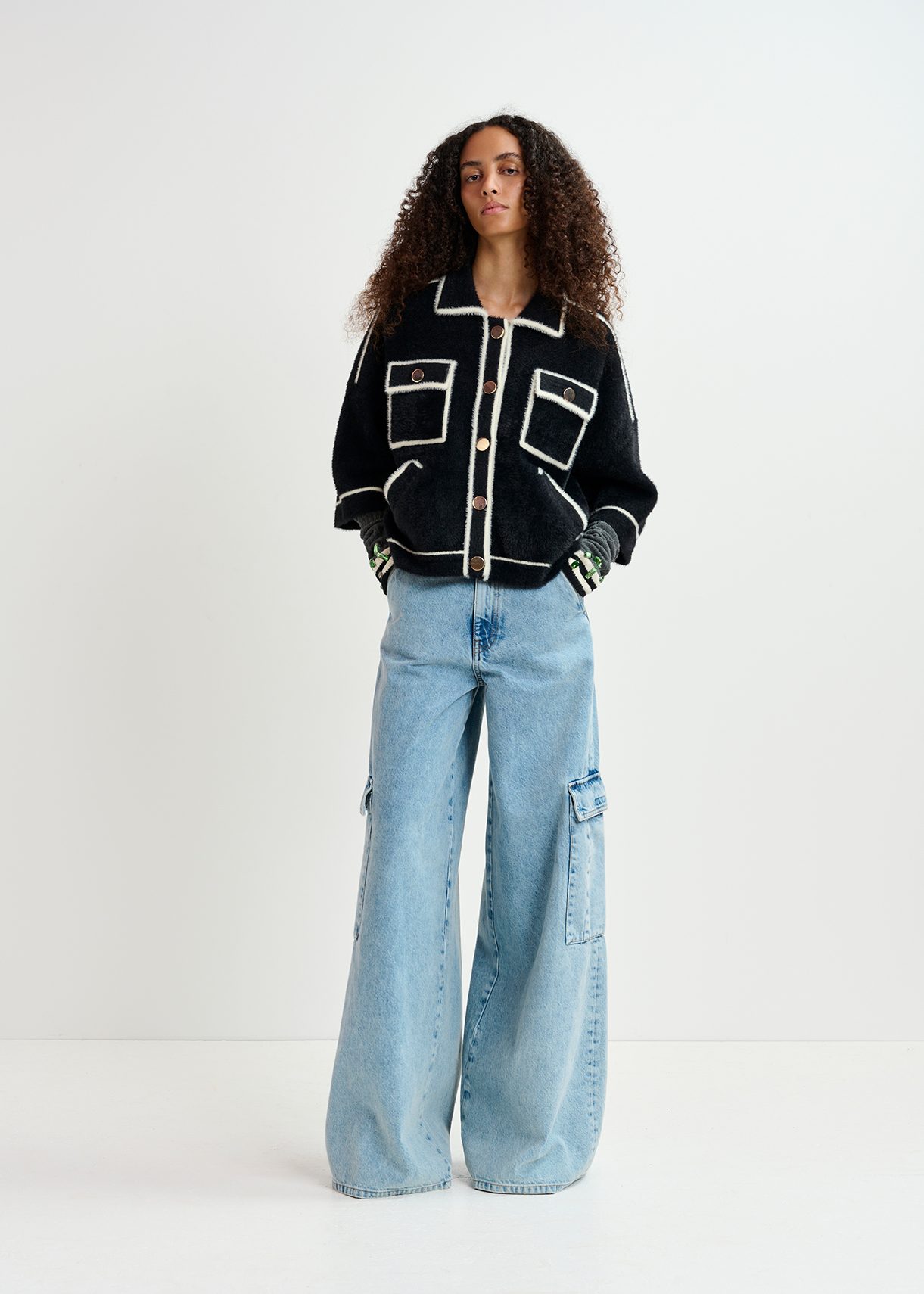 Black fuzzy knitted cardigan | Essentiel Antwerp United States