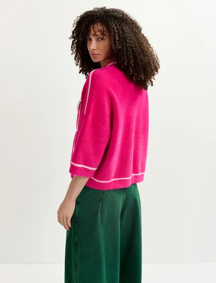 Fuchsia fuzzy knitted cardigan