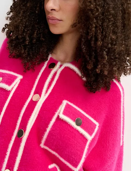 Fuchsia fuzzy knitted cardigan