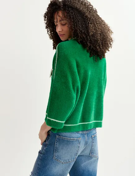 Green fuzzy knitted cardigan