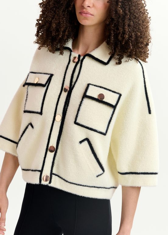 Off-white fuzzy knitted cardigan