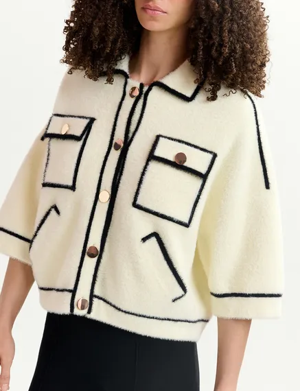 Gebroken witte donzige cardigan