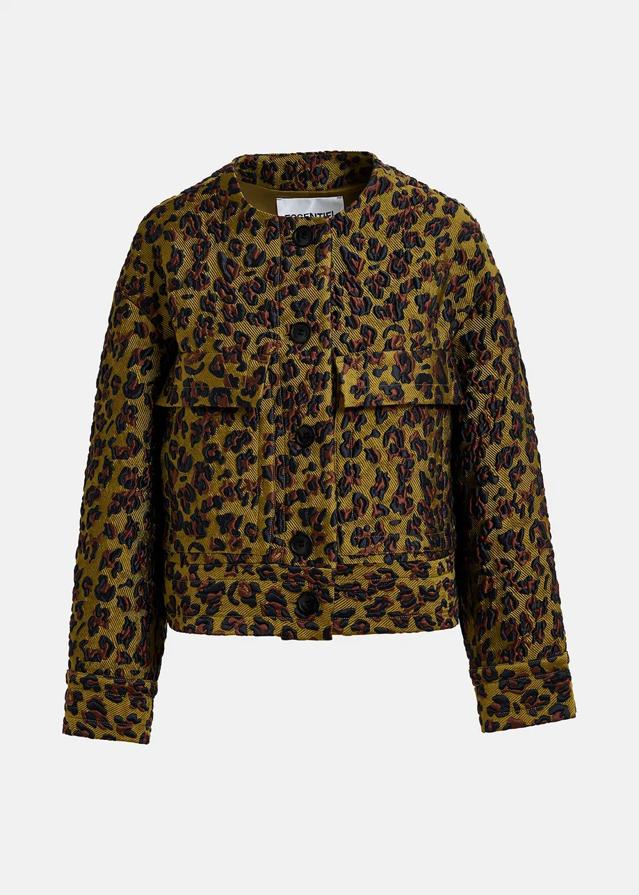 Khaki, brown and black leopard-jacquard jacket