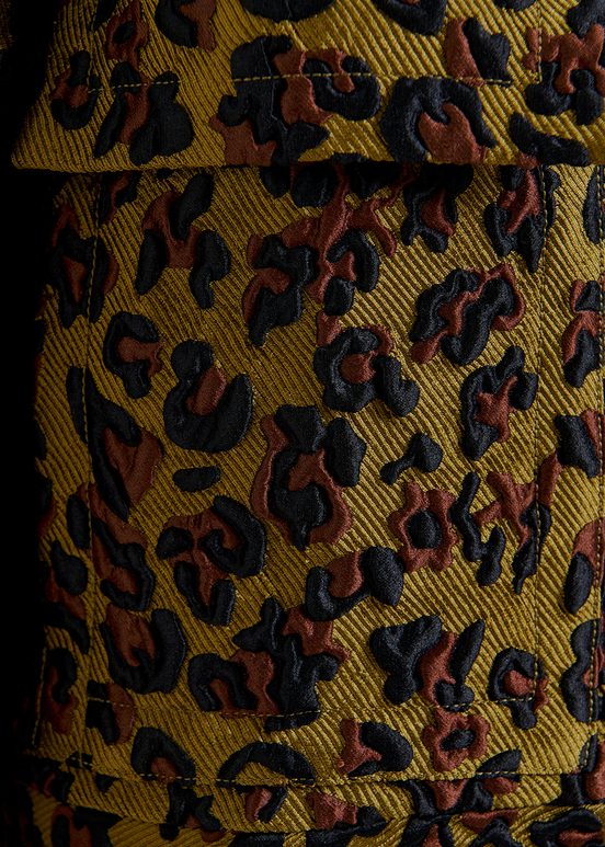 Giacca leopardata in jacquard cachi, marrone e nero