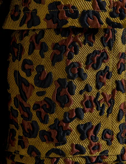 Giacca leopardata in jacquard cachi, marrone e nero