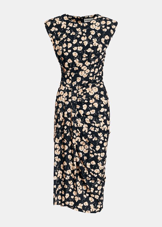 Black stretch-jersey midi-length dress with floral print