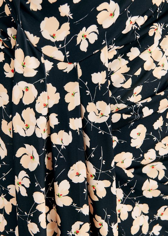 Zwarte jersey midi-jurk met bloemenprint