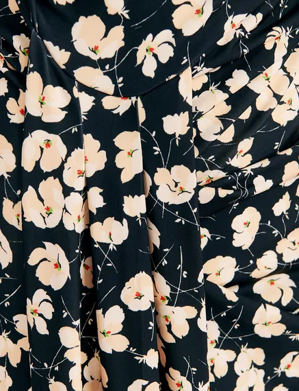 Zwarte jersey midi-jurk met bloemenprint