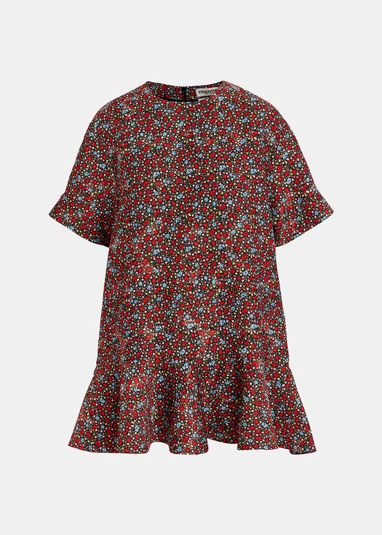 Mini-robe à imprimé fleuri noire, rouge et bleue