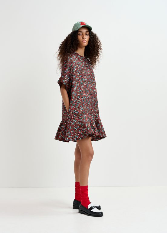 Mini-robe à imprimé fleuri noire, rouge et bleue