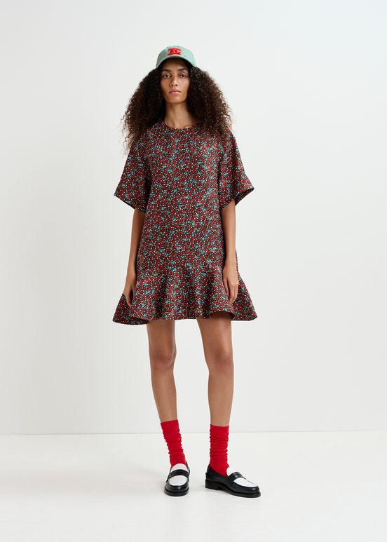 Mini-robe à imprimé fleuri noire, rouge et bleue