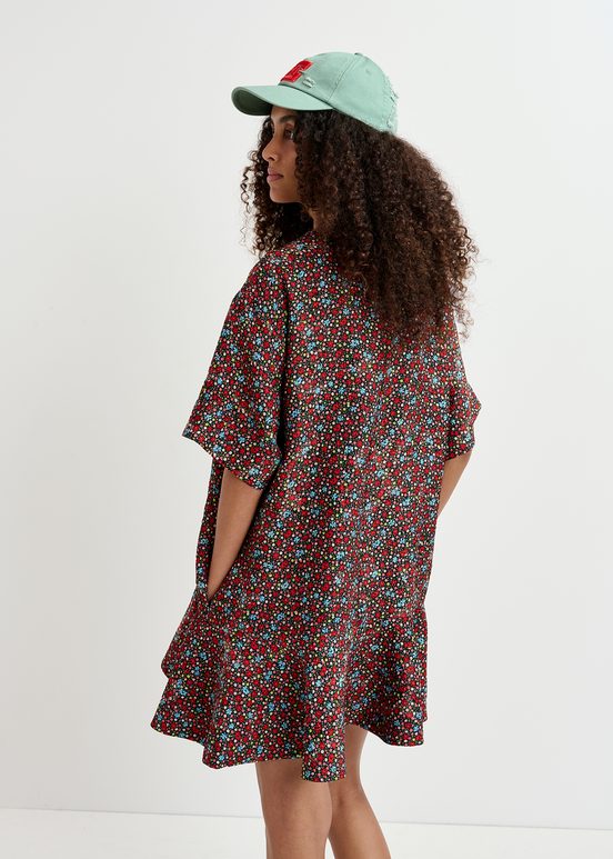 Mini-robe à imprimé fleuri noire, rouge et bleue