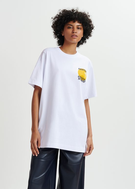 White cotton T-shirt with print - Online exclusive