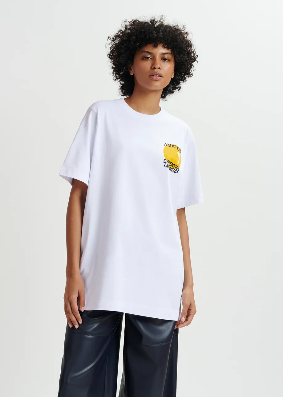 White cotton T-shirt with print - Online exclusive