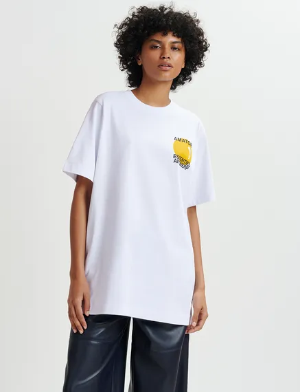 White cotton T-shirt with print - Online exclusive