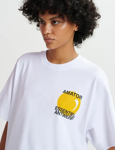 T-shirt en coton blanc à imprimé - exclusivement online