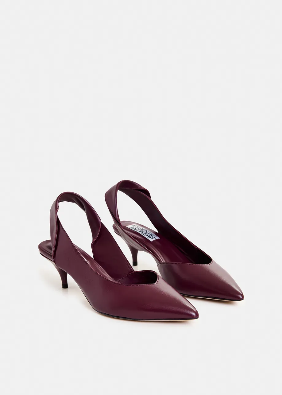 Burgundy leather slingback pumps