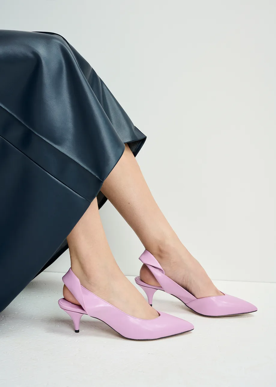 Roze leren slingback pumps