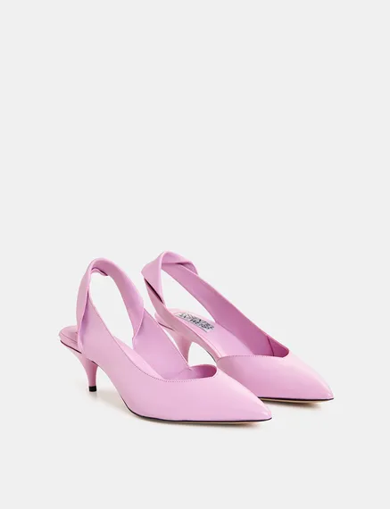 Pink leather slingback pumps