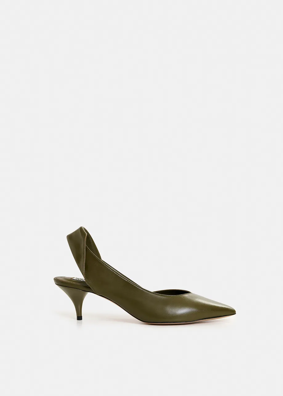 Khaki leather slingback pumps