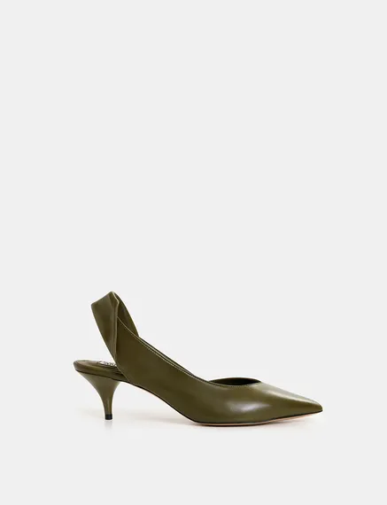 Khaki leather slingback pumps