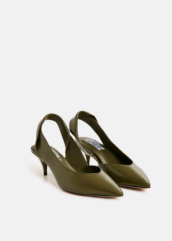 Khaki leather slingback pumps