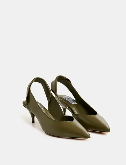 Kaki leren slingback pumps