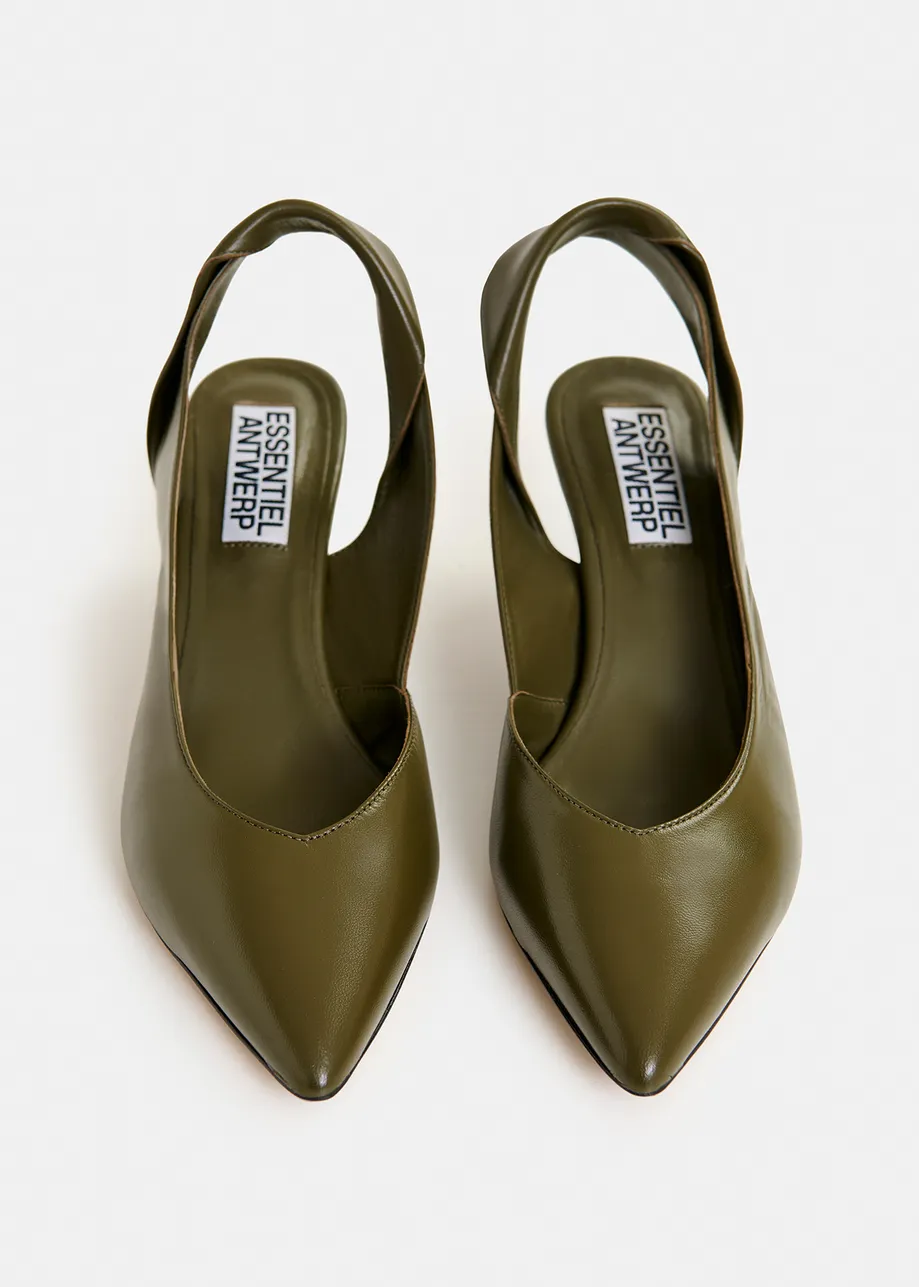 Khaki leather slingback pumps